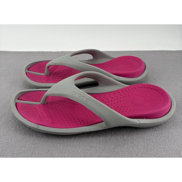 Crocs Athens Flip Flop Thong Sandals WO11 M9 Pink Gray Slip On Beach Lounge - Picture 1 of 11